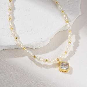 Freshwater Pearl Necklace Square Charm 925 Sterling <b>Silver</b> 14K Gold Plated Beaded <b>Choker</b> Women Minimalist Jewelry NL098 - Product Image 4
