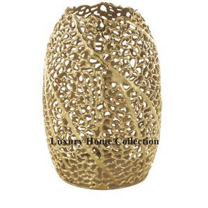 Centerpiece Decorative Vase and Pots Aluminum Cast Golden Color Puncture Design Royal Look Garden and <b>Tabletop</b> for Dining Supply - Product Image 1