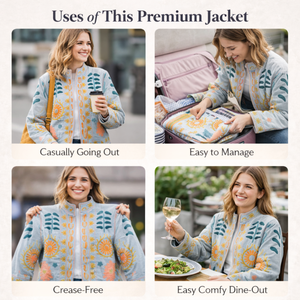 Veste bomber pour femme, broderie florale faite à la main, doublure en coton, col montant, veste de créateur - Product Image 5