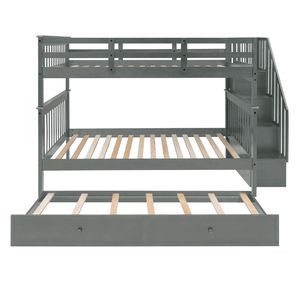 Full Over Full <b>Bunk</b> <b>Bed</b> with Twin Trundle and <b>Storage</b> Guard Rail for Bedroom Gray LT000210AAE for Kids' Dorms - Product Image 6