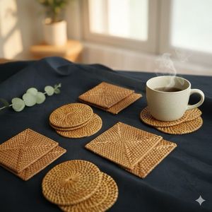 Handcrafted Rattan Coaster Set Perfect For Protecting Tables From Heat And Moisture A Natural Rustic Charm To Home Decor - Product Image 4