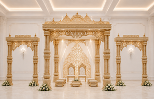 Mandap Haveli para Bodas Indias con Tres Pilares de Madera, Majestuoso Mandap Real de Tres Pilares, Mandap de Lujo Tallado a Mano en Madera, Reino Unido - Product Image 2