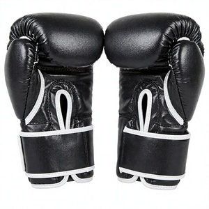 Gants de boxe en cuir noir à doigts entiers avec sangle de poignet à lacets pour adultes, entraînement d'arts martiaux - Product Image 6