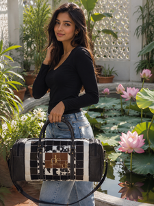 Western Pattern Cowhide <b>Leather</b> Luggage <b>Bags</b> Checks Design Handmade <b>Bag</b> Unisex Travel <b>Bag</b> Multi Uses Big Size Duffel <b>Bag</b> - Product Image 6
