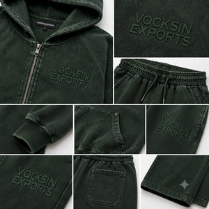 VOCKSIN เสื้อฮู้ดมีซิปผ้าฝ้ายสีเขียวป่าสำหรับผู้ชาย กางเกงวอร์มลำลองทรงหลวมแบบเต็มตัว ชุดวอร์มมีฮู้ดสำหรับฤดูใบไม้ร่วง - Product Image 4