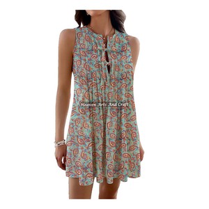 Vestido Boho de Verano para Mujer, Vestido Bohemio con Estampado Tribal Hippie Floral, Vestido Corto sin Mangas, Ropa de India y Pakistán - Product Image 2