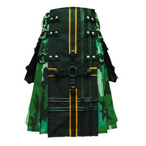 Men Scottish Handmade Gothic Green Camo Utility Kilt Tactical Hybrid Style with Functional Pockets - Product Image 1