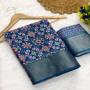 Sari de Seda Dola Premium VASTRA COTTAGE con Estampado Digital Tradicional Patola y Borde Tejido con Zari, Elegante Prenda Étnica - Product Image 6