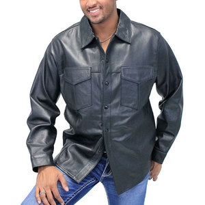 Cheap Price Customized Men Genuine Leather Vintage <b>Shirt</b> <b>Half</b> Sleeves Horn <b>Button</b> Best Selling Hot Sale New Style for Sale - Product Image 4