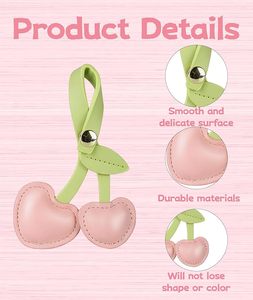 Cute Pink Cherry Bag Charm <b>Keychain</b> PU <b>Leather</b> Handbag Accessory for Women Girls - Product Image 2