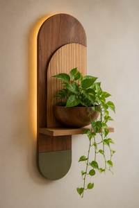 Support mural en bois pour plantes, étagère décorative suspendue en forme d'arc, décoration intérieure - Product Image 2