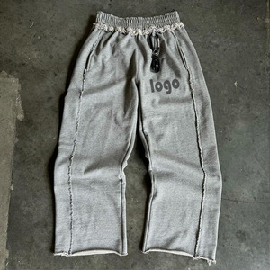 Custom Streetwear Oversized High Waist Acid Wash Baggy Wide Leg Sweat Pants Jogger <b>Rhinestone</b> Sweatpants - Product Image 1