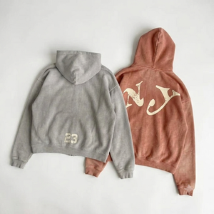 Vintage Washed <b>Zip</b> Hoodie Heavyweight 100% Cotton Fleece Regular Fit Men's Casual Streetwear Drop Shoulder - Product Image 3
