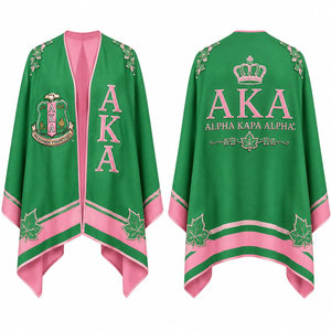 Alpha Kapa Alpha Pink Green <b>Cape</b> With Crest And 1908 Logo Long <b>Women's</b> All Seasons Wear - Product Image 4