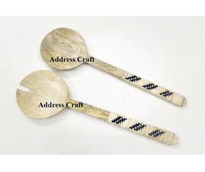 Wholesale Price Acacia Wood <b>Salad</b> Server Set With Rattan Handle Kitchenware Wooden Utensils <b>Salad</b> <b>Spoon</b> Set Wooden Serving <b>Spoon</b> - Product Image 5