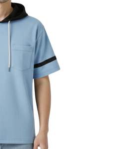 Customized <b>Men</b> <b>Light</b> <b>Blue</b> Short Sleeve Hoodie T <b>Shirt</b> With Pocket Casual Streetwear Pullover Top Custom Logo OEM Wholesale - Product Image 3