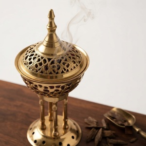 Brûleur d'encens en calligraphie arabe dorée, base en bois, support en métal ajouré pour Bakhoor Mabkhara, décoration Ramadan Aïd, meilleur prix - Product Image 2