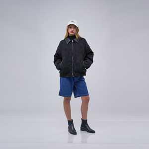 <span class=keywords><strong>Veste</strong></span> bomber noire en faux daim avec col en cuir pour <span class=keywords><strong>femme</strong></span>, style oversize, décontractée, zippée, type <span class=keywords><strong>Harrington</strong></span> - Product Image 2