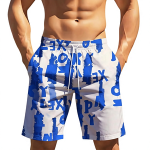Men's White Letter Print Double <b>Layer</b> Polyester/Cotton Board Shorts <b>Mid</b> Waist Drawstring Breathable Quick Dry Pockets Casual - Product Image 2
