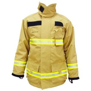 Traje de extinción de incendios amarillo con capa exterior de PVC azul marino Meta Aramid IIIA de bombero Ropa de trabajo estándar Chaqueta Bolso azul Pantalones Conjunto de abrigo - Product Image 1