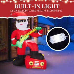 Babbo Natale Gonfiabile Illuminato da 2,3 m che Suona la Chitarra Elettrica, Divertente Decorazione Natalizia da Esterno per Giardino - Product Image 3