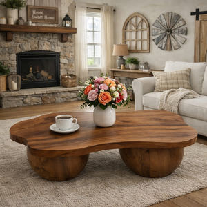 Luxali Farmhouse Tamarind Wood Modern Coffee <b>Table</b> with Live Edge Design <b>Reclaimed</b> Wood Top Handmade Living Room Decor - Product Image 2