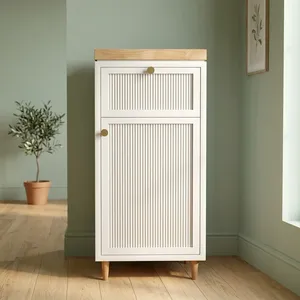 Meuble de salle de bain scandinave en MDF et marbre avec tiroir et porte, unité de rangement, poignées en laiton, design autoportant pour usage domestique - Product Image 5