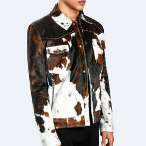 เสื้อแจ็คเก็ตหนังวัวลายสัตว์สำหรับผู้ชาย ปกคอพับทรงเข้ารูป สไตล์ลำลอง เสื้อโค้ทบอมเบอร์สำหรับฤดูหนาว พร้อมซิปและซับในขนสัตว์เทียม - Product Image 2