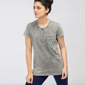 T-shirt à manches courtes pour femme en coton 100% de haute qualité, lavage à l'acide, logo personnalisé, col, taille XL, décoration brodée pour l'été - Product Image 5