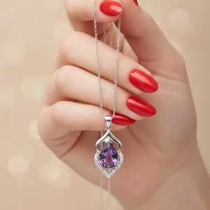 NIKHIL GEMS Collier Pendentif Vintage en Améthyste Taille Poire, Argent Sterling, Certifié par un Certificat de Gemmes Naturelles de Tiers, Bijoux en Pierres Précieuses Naturelles - Product Image 2