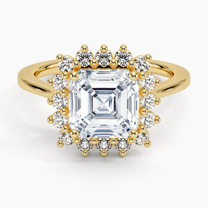 Anillo de Boda Clásico con Diamantes Moissanite en Forma de Asscher, Plata, Pequeño Grupo de Piedras, Banda Lisa - Product Image 1