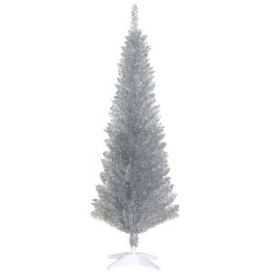 Albero di Natale Artificiale Sottile da 1,5 m con 294 Rami Realistici e Base in Plastica Argento, Decorazioni Natalizie - Product Image 5