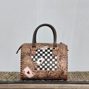 Bolso de Viaje de Lujo para Mujer, de Cuero Genuino, con Panel Floral Repujado, Asa Superior, Cierre de Cremallera, Estilo Casual, Tamaño Mediano - Product Image 2