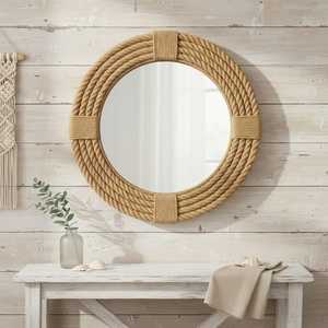 Miroir décoratif vintage avec cadre en corde, miroir suspendu fait main en corde de bambou pour les espaces modernes et bohèmes - Product Image 5