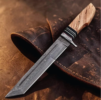 Couteau de chasse en acier Damas de qualité industrielle Sm Knives - Couteau de camping extérieur fait main OEM personnalisé, lame Drop Point de 6,5 pouces, poignée en corne de cerf