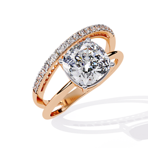 Anillo Solitario de Dos Dedos Moderno, Oro Sólido, Diamante Cultivado en Laboratorio con Corte Cojín, Anillos de Diamantes en Forma de S para Mujer - Product Image 2