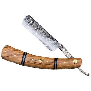 Aesthetic Handmade Damascus Steel Straight Razor with <b>Black</b> and Brown Pakka Wood Handle Personalized Blade Exotic Classic Barber - Product Image 2