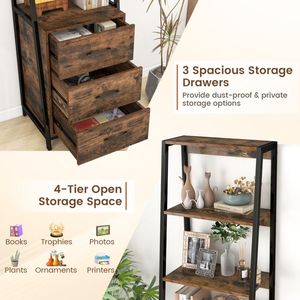 Multifunctional Tall Bookcase with Open <b>Shelves</b> and Storage Drawers - Product Image 6