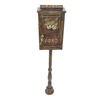 Boîte aux lettres antique avec support, à poser au sol, pour jardin, ferme, pilier décoratif, boîte aux lettres vintage faite à la main pour la décoration extérieure de la maison