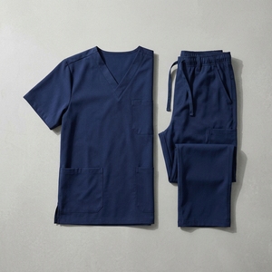 Customizable <b>Navy</b> <b>Blue</b> <b>Scrub</b> Top Unisex V-Neck Short Sleeve with Pockets for Hospital Uniforms - Product Image 2