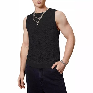 <b>Men's</b> Knitted Sleeveless Tank Top O-Neck Hollow Out Geometric Pattern Casual Breathable <b>Vest</b> Summer Wear - Product Image 6
