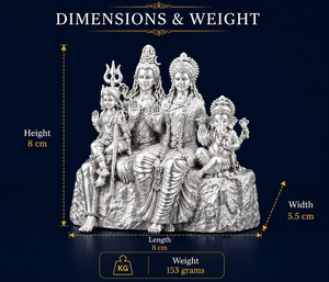 Statue religieuse Shiv Parivar plaquée argent 999 de Jaipur Metals |   100% Laiton |   Décoration d'intérieur Cadeau de mariage |   8x5,5x8 cm |   153g - Product Image 3