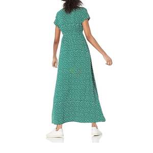 เดรสยาวสีเขียว คอวี แขนสั้น ทรงหลวม สไตล์ลำลอง สำหรับฤดูร้อน ใส่ไปเที่ยวชายหาดได้ ผ้าเนื้อบางเบา ผลิตโดยผู้ผลิตเสื้อผ้าสตรี - Product Image 3