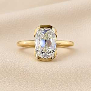 Bague solitaire de fiançailles demi-sertie en or massif 10k 14k 18k, or rose, argent, avec diamant de laboratoire taille Old Mine de 3 carats, pureté E VS1 - Product Image 3