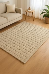Hand Tufted Striped Wool Area Rug Solid cream Color Rich Texture Modern <b>Carpet</b> for Living Room Bedroom Minimalist Picnic - Product Image 3