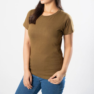 T-shirt pour femme de haute qualité fabriqué au Pakistan, nouveau tissu en coton de qualité supérieure, col rond, design personnalisé, couleur olive brunâtre, t-shirt surdimensionné - Product Image 6