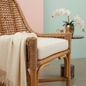 Chaise d'appoint ergonomique en rotin tressé naturel, style Mid-Century Modern, écologique, faite à la main, avec coussin amovible, pour salle à manger et salon - Product Image 6