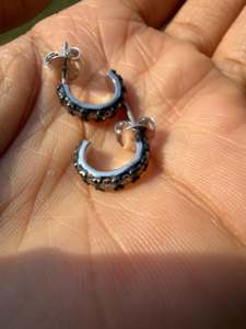 Black Rhodium Diamond Huggie Earrings 1 Ct Round Cut Lab Grown Half Hoops Push Back Vintage <b>Huggies</b> 14k 18k <b>Solid</b> <b>Gold</b> Wholesale - Product Image 5