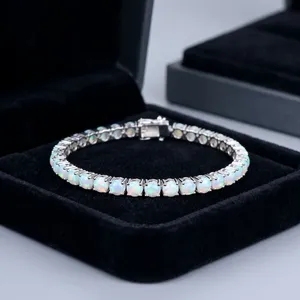 92.5 Sterling Silver Christian Tennis <b>Opal</b> <b>Bracelet</b> Rhodium Plated Round Cut Link for Wedding Party Gift - Product Image 4