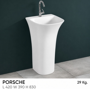 Lavabo de Pedestal Rectangular Porsche de Una Pieza, Montado en el Suelo, con Grifo Monomando, Contemporáneo, Capacidad de 9L, Acabado Brillante - Product Image 2